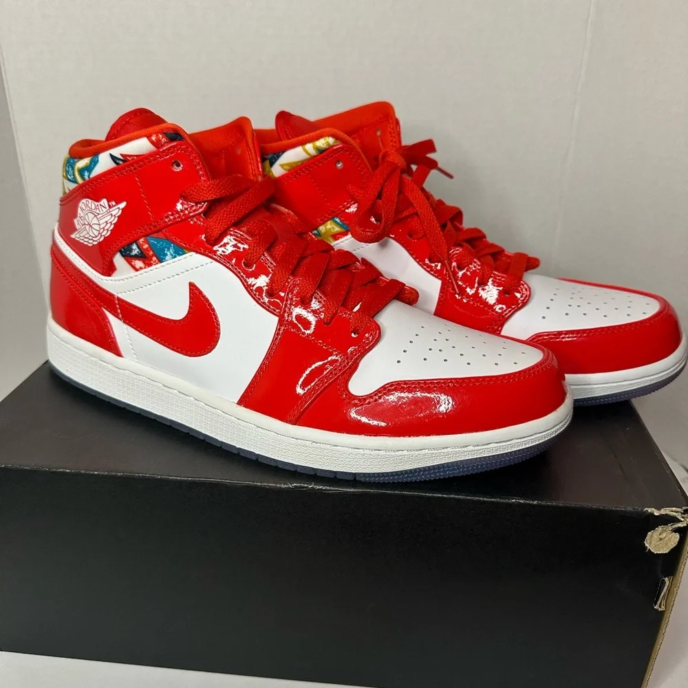 Nike Air Jordan 1 SE Mid Barcelona Sweater Red Patent Size 10.5 Sneakers
